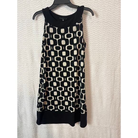 BN #6 Tiana B Black & Cream Geometric Print Dress – Size PM (Petite Medium) - Picture 1 of 4
